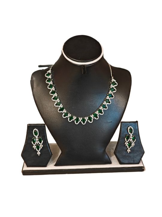 Tara jewellery American Diamond Set for Women with Green locket shining genuine stone sets Design 12