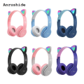 Anrushide Cute Cat Ear Headphones with RGB LED Light Wireless Headset Kids Luxury Girls Stereo Phone Music Bluetooth Headset PC Gamer Gift. 