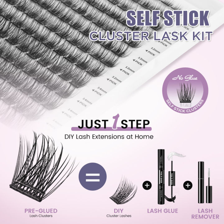Huangdian Fashion  ETVITE Self-Adhesive False Eyelashes 156pcs Adhesive-Free False Eyelashes Getting Started Easy One Minute Out Mixed Sizes
