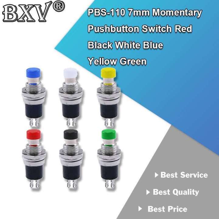 10PCS 7mm Momentary Button Switch PBS-110 Red Black White Blue Yellow Green Normally Open No Lock Small Push Butto