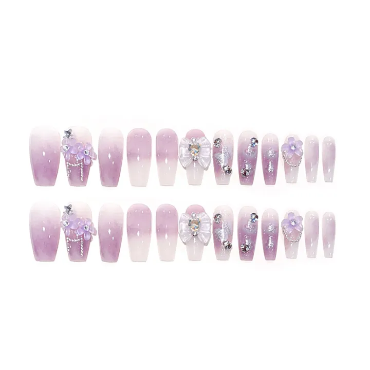Fairy%20Flower%20Nails%20with%20White%20Bow%20Crystal%20Design%20Korean%20Sweet%20Style%20Nails%20for%20Lady%20Girls%20Artificial%20Nails%20Handmade%20-%20Image%204