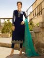 Blue Satin Georgette Ladies Unstitched Partywear Kurta Surwal Piece. 