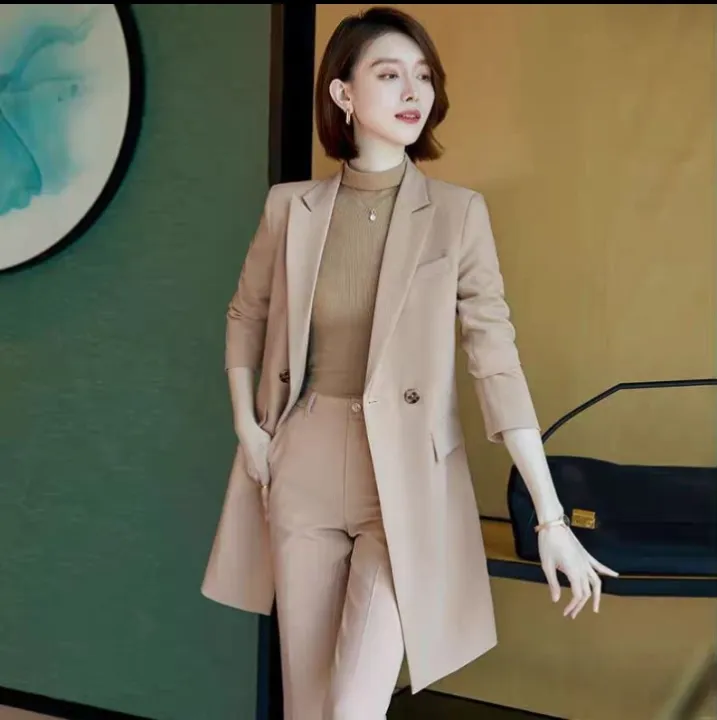 Boss%20Lady%20Single%20Button%20Classic%20Brown%20Formal%20Coat%20And%20Pant%20Set%20For%20Women%20-%20Image%202