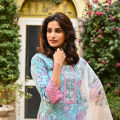 Fabdale Sky Blue Floral Print Straight Kurta Suruwal Set with Dupatta | Salwar Suit for Women | Wedding, Party & Festive Wear (RYEX-002). 