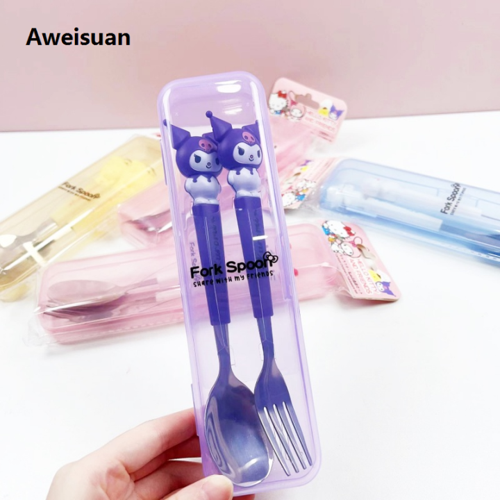 amorol utensils Cinn children's tableware HAweisuan Sanrio ello Kitty Luxury Melody Kuromi silicone handle meal l forks and spoons for children