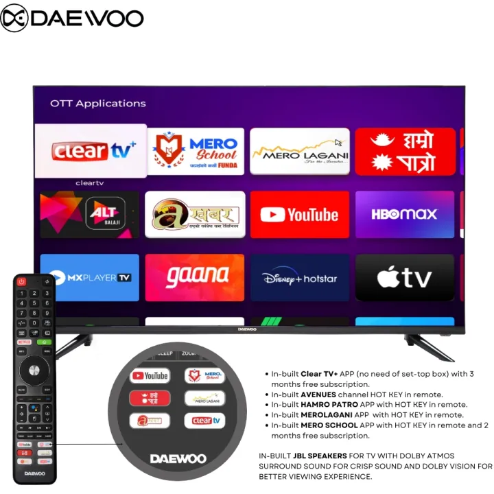 DAEWOO%2043"%20Smart%20TV%20%7C%201GB/8GB%20%7C%20JBL%20Speakers%20Built-in%20%7C%203%20Years%20Warranty%20%7C%20Android%2011%20%7C%20Free%20Clear%20TV%20Subscription%20%7C%20Google%20Certified%20%7C%20IPS%20Panel%20%7C%20FULL-HD%20%7C%2043%20Inch%20Smart%20Television%20-%20Image%202