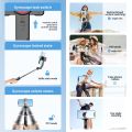 C08 Extendable Gimbal Stabilizer for Phone Selfie Stick Tripod with Detacheable Remote Shutter Foldable Phone Tripod for Vlog Live Streaming Selfie Online Video. 