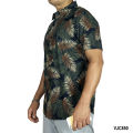 VIRJEANS (VJC850) Silk Stretchable Summer Shirt For Men - ( Leaf Print Silk Half Shirt ) Black Mix. 