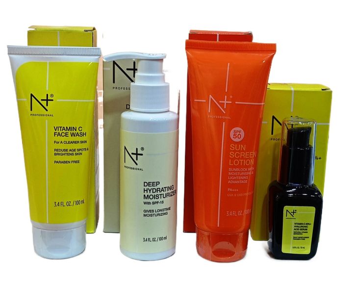 N Plus Vitmin C Face Wash,Deep Hydra Moisturiser,Sun Cream Spf 50 and Vitmin C Face Serum Pack Of 4(100+100+100+30)Ml