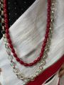 Girl Newari Traditional Dress Set 1 Dress And Jangawal suruwal Patuki With Red Boarder Muga Red Mala Silver Plated Jyapu Shikhaa Sachika For Hair Bond  Gold Plated Ear Ring  Makasi  Gold Plated Nyapu Shikhaa  Silver Plated Kale. 