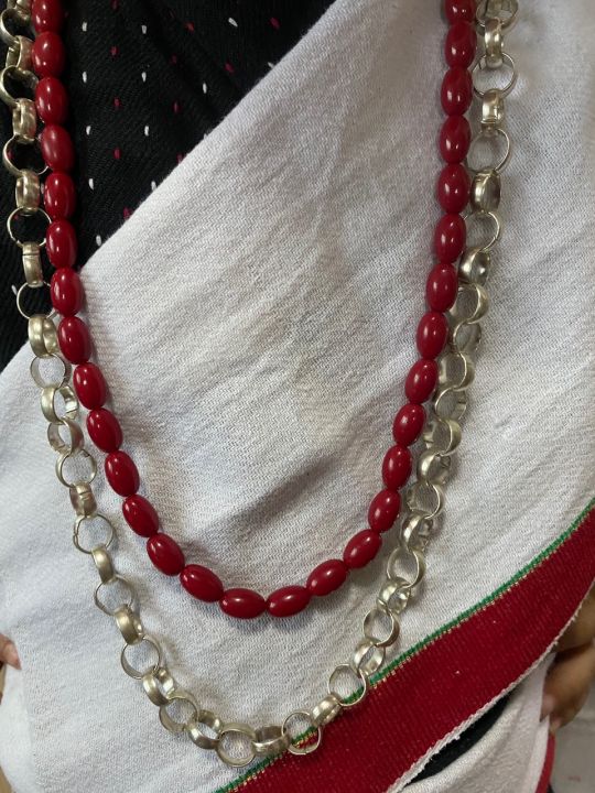 Girl%20Newari%20Traditional%20Dress%20Set%201%20Dress%20And%20Jangawal%20suruwal%20Patuki%20With%20Red%20Boarder%20Muga%20Red%20Mala%20Silver%20Plated%20Jyapu%20Shikhaa%20Sachika%20For%20Hair%20Bond%20%20Gold%20Plated%20Ear%20Ring%20%20Makasi%20%20Gold%20Plated%20Nyapu%20Shikhaa%20%20Silver%20Plated%20Kale%20-%20Image%207