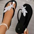 Crystal Floral Wedge Heels Flip Flops Women Summer Thick Bottom Clip Toe Sandals Woman Platform Lightweight Slides Shoes. 
