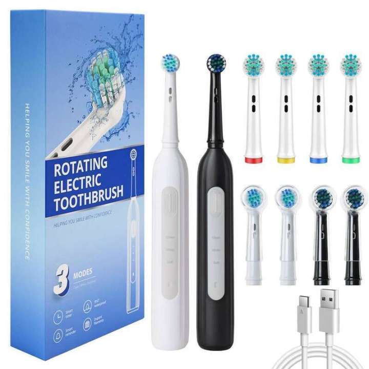 Rotating electric toothbrush suitable for adults, equipped with 6 brush heads, type-c charging, 3-speed 2-minute timed zoning