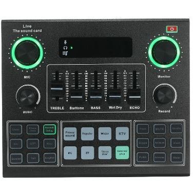 V9 Live Sound Card BT Accompaniment Audio Mixer with Sound Effects Broadcasting Recording Network Singing on Phones Laptop