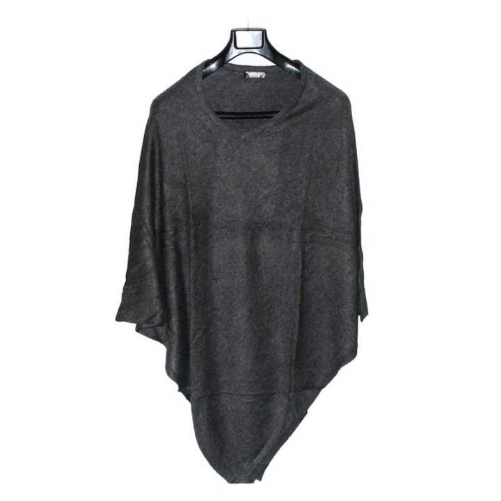 Plain Dark Grey Pashmina Panchoo For Women