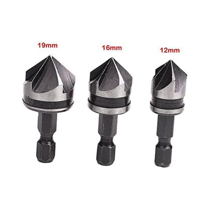3%20PCS%201/4Inch%20Hex%2012/16/19mm%20Countersink%20Bore%20Set%20For%20Wood%20Metal%20Quick%20Change%20Bit%20Easy%20To%20Use%20-%20Image%202
