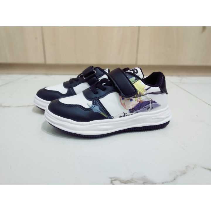 Black Color Leather Naruto Printed Lace Up Design Comfortable Sneakers Shoes For Kids