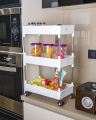 3 Layer Storage Organizer Rack, Slim Side Space Saver with Wheel, Storage Trolley for Kitchen, Bathroom, Bedroom,Clinic, Office. 