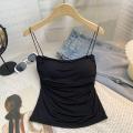 Top casual short sleeveless vest strap bra women's tank top summer suspender built-in thin tank top t-shirt top solid color. 