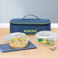 Borosil Glass Lunch Box, Microwave Safe Office Tiffin (400 ml) With Bag -Set of 2. 