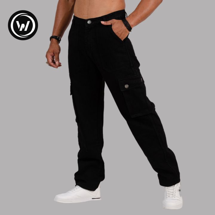 Wraon Black Solid Premium Casual Denim Cargo Jeans Pant For Men - Fashion | Pants For Men | Men's Wear | Cargo Pants |