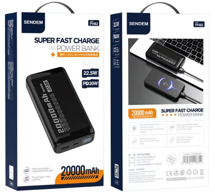 Sendem PH82 22.5W Super Fast Charging PD20W LED Display 20000mah Powerbank
