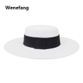 Wenefang French Women's Hat Big Wide Brim 10CM Fedora Hat Winter Wool Derby Wedding Jazz Hats Flat Top Felt Hat. 