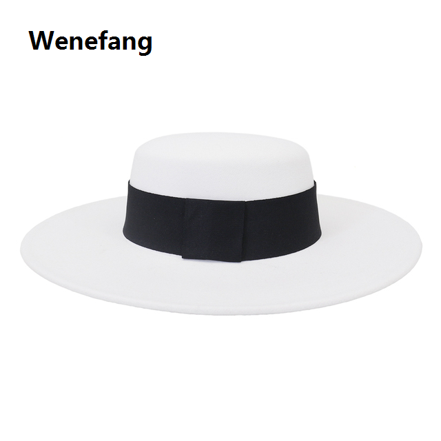Wenefang%20French%20Women's%20Hat%20Big%20Wide%20Brim%2010CM%20Fedora%20Hat%20Winter%20Wool%20Derby%20Wedding%20Jazz%20Hats%20Flat%20Top%20Felt%20Hat%20-%20Image%208