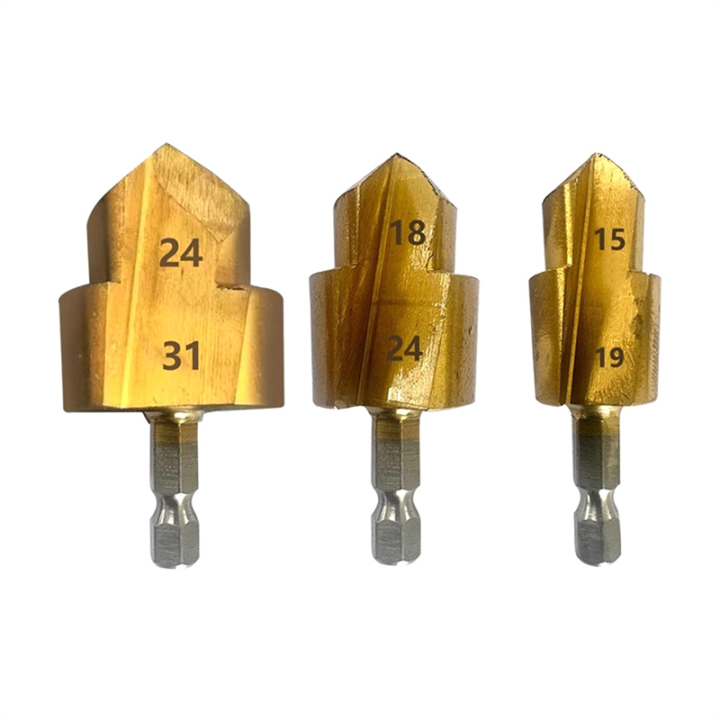 Sojhoop 3PCS Stepped Drill Bit, Hexagon Shank Water Pipe Connection Tool 20/25/32mm,Wood Drilling Center Drill Bit