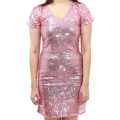 Pink Sequin V-Neck Half Sleeve Bodycone Dress For Women. 