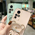 AnDyH Phone Case for Infinix Zero X Neo Zero X Pro X6810 X6811 X6811B Cute Quicksand Liquid Bear Bracket Anti Drop Camera Protection. 