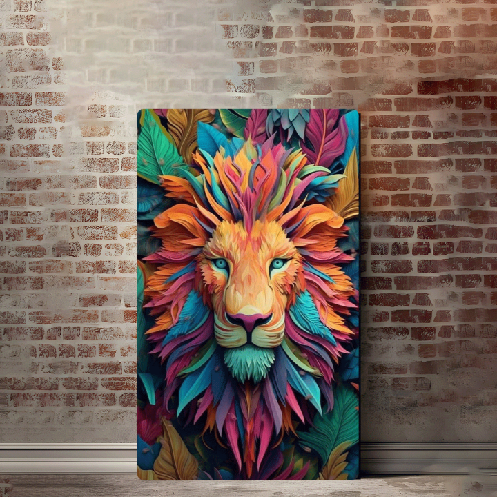 Lion Illustration Wood Frame Canvas Design