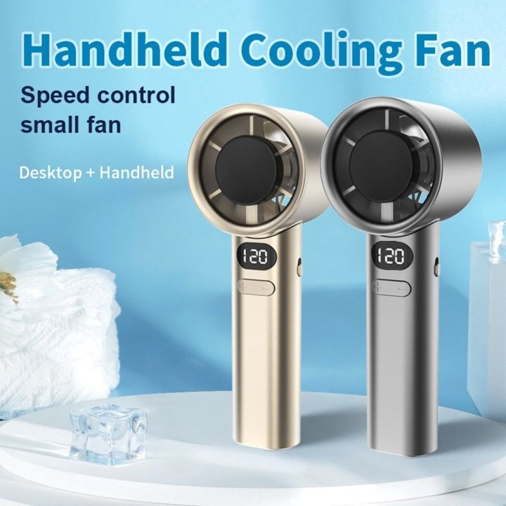 Handheld Fan High-Speed Portable Turbofan USB Rechargeable Electric Fan with Digital Display Support 120-Speeds Infinitely Adjustable for Camping Travel Home Office