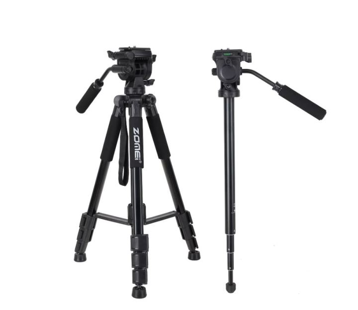 ZOMEI Q310 Professional Aluminum Alloy Camera Video Tripod 4-Section Extendable Tripod Monopod with Fluid Damping Head Flip Buckle Design for DSLR Cameras Max. Load Capacity 10kg