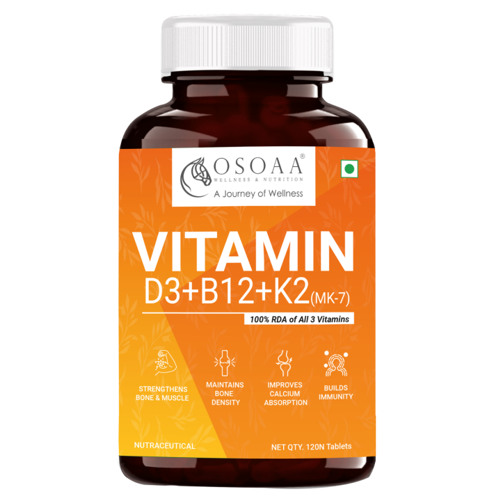 Osoaa Vitamin D3+K2+B12 for Men and Women, Plant based Lichen Vitamin D3, 120 tablets  (120 Tablets)