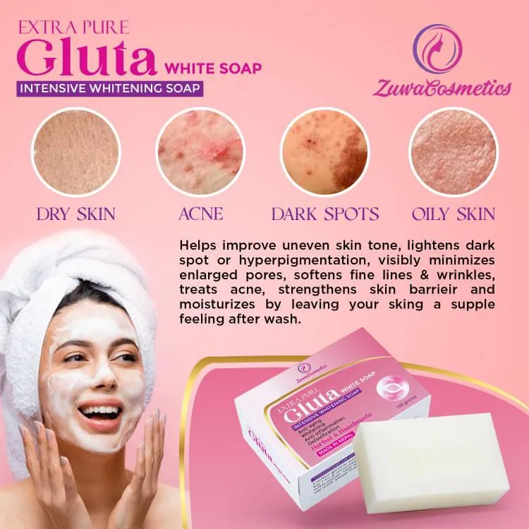Zuwa Cosmetics Extra Pure Gluta White Soap – Skin Lightening | Anti-Aging |  Anti-Inflammatory | 135g