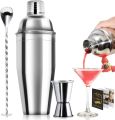 3 Piece Set Of Cocktail Shaker / Jigger Glass & Big Mixer Spoon. 