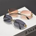 Cross-border New Frameless Miu Home Y2K Curved Sunglasses ins Women's High-End Style Hot Girl Street Style Versatile Sunglasses Wholesale. 