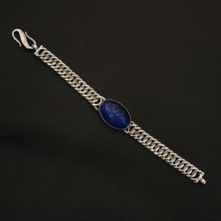 Pure Silver Bracelet With Blue Stone Weight Gram Tola