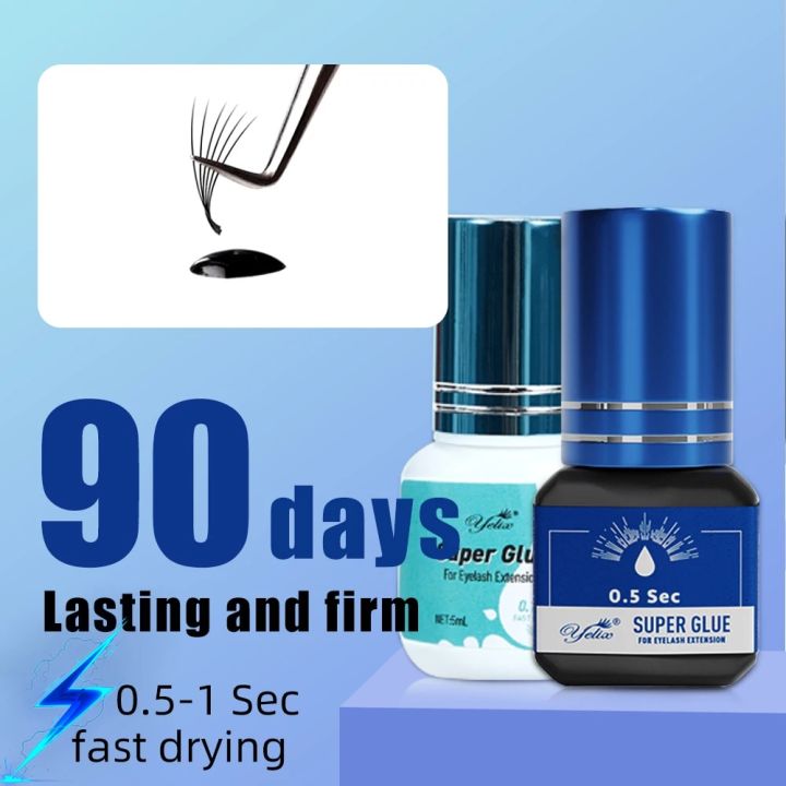 Yelix Eyelash Extension Glue 0.5-1 Sec Fast Dry Individual Lashes Glue Sensitive Eye Black/Clear Eyelash Glue Lash Extension