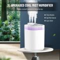 3L Large Capacity Cool Mist Humidifier Three Nozzles Multicolor Light Auto Shut Of. 