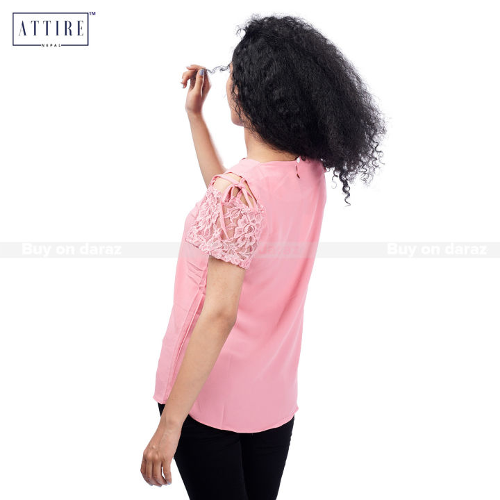 Attire%20Nepal%20Women'S%20Round%20Neck%20Solid%20Cold%20Shoulder%20Lace%20Sleeve%20Top%20-%20Image%205