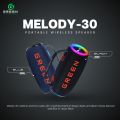 Green Melody-30 Wireless Speaker | 30Watt (15*2) Output | Dual Speaker | Dual EQ Models | 57mm*2 Dynamic Drivers | 6 Hours Playback | IPX5 Rating | FM Radio | RGB Changeable Light | 4000mAh  Battery Capacity | Stereo Sound  | HIFI Tone| | Type-c Charging. 
