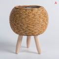 Imitation Rattan Woven Flower Shelf Planters Handmade Storage Basket With Removable Wooden Legs Plant Pot Stand Holder. 