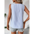 Women'S Button Asymmetrical V Neck Striped Print Blouses Casual Sleeveless Tank Top Summer Shirt Tops. 