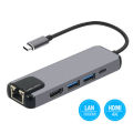 5 In 1 USB Type C Hub Hdmi Rj45 Lan Adapter Thunderbolt 3, USB C To Gigabit Ethernet Adapter USB-C Charger Port - intl. 