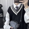 Knitted Vest Men's Spring and Autumn Korean-style Trendy V-neck Sweater Vest Outer Wear ins Hong Kong Style College Loose Lazy Jacket. 