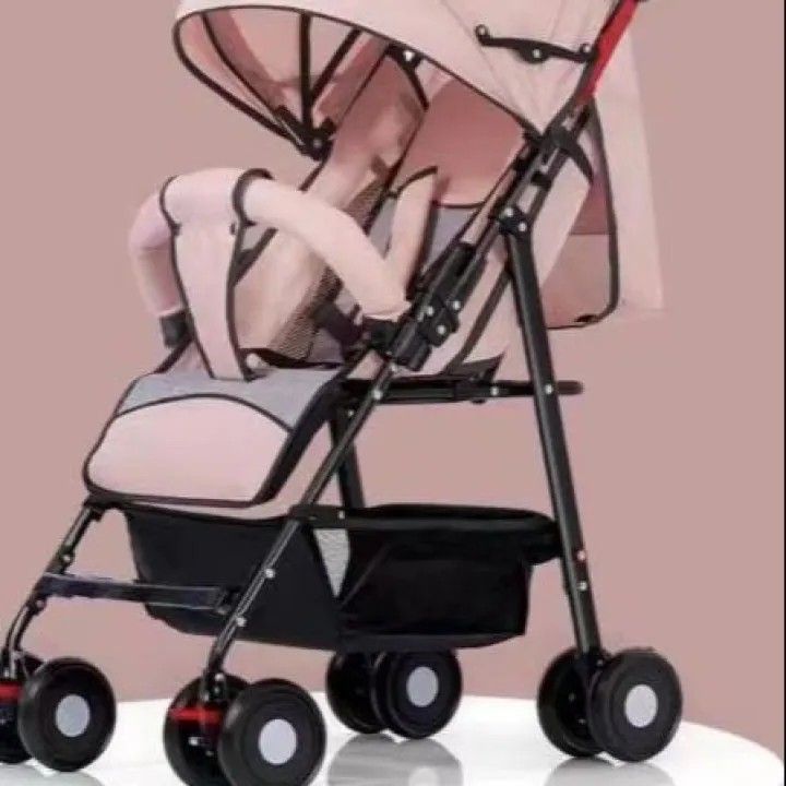 Foldable Comfortable Seat Baby Stroller With Easy Access Storage Basket