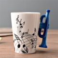 240Ml Music Ceramic Mug Cute Coffee Tea Milk Stave Mugs and Cups with Handle Novelty Gifts Trumpet. 