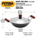 Hawkins Futura 2.5 Litre Deep Fry Pan, Non Stick Kadai with Stainless Steel Lid, Flat Bottom Induction Kadhai, Black (IND25S). 
